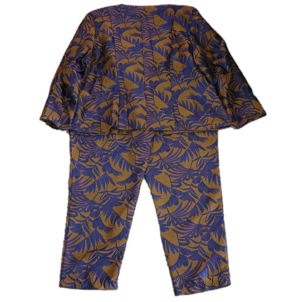 NWT ASHLEY STEWART Womens 28/30 2pc Floral Jacquard Jacket & Pant Career Church - Picture 3 of 14